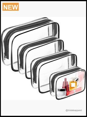 3-Piece Clear Travel Toiletry Bag Set TSA Approved Waterproof PVC Cosmetic Pouch